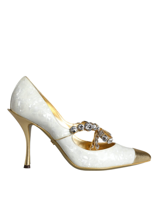 Dolce & Gabbana White Mary Jane Crystal Bow Pearl Pumps Shoes Dolce & Gabbana