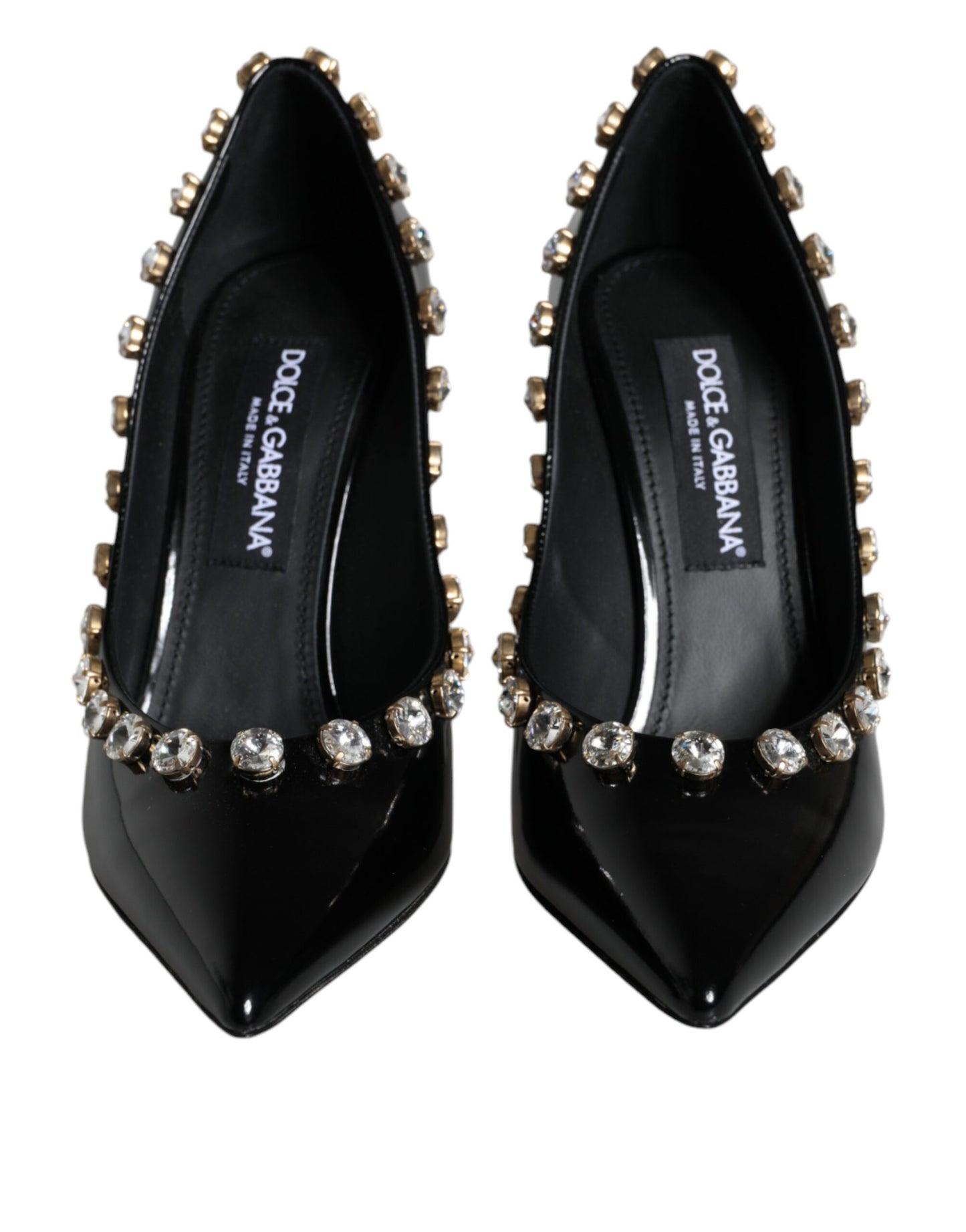 Dolce & Gabbana Black Crystals Leather High Heels Pumps Shoes Dolce & Gabbana