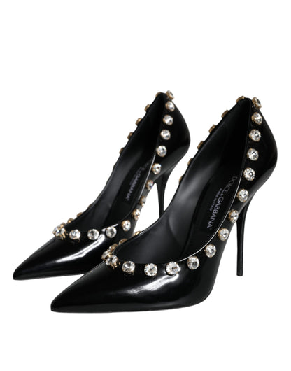 Dolce & Gabbana Black Crystals Leather High Heels Pumps Shoes Dolce & Gabbana