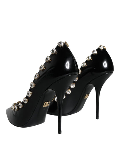 Dolce & Gabbana Black Crystals Leather High Heels Pumps Shoes Dolce & Gabbana