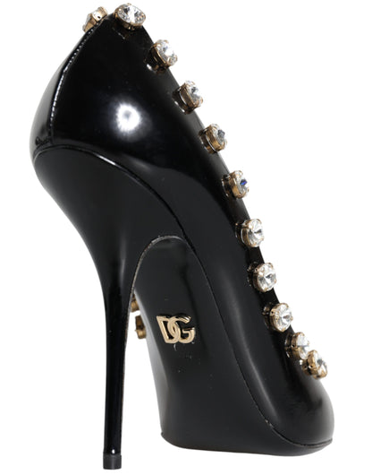 Dolce & Gabbana Black Crystals Leather High Heels Pumps Shoes Dolce & Gabbana