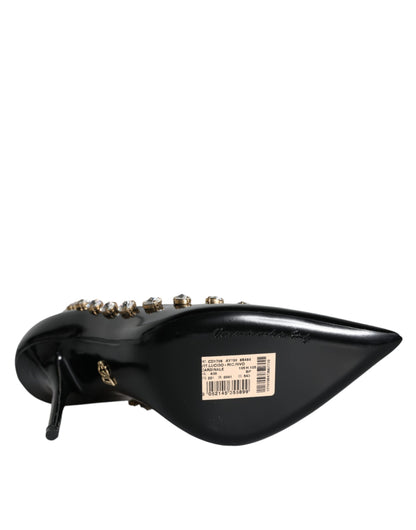 Dolce & Gabbana Black Crystals Leather High Heels Pumps Shoes Dolce & Gabbana