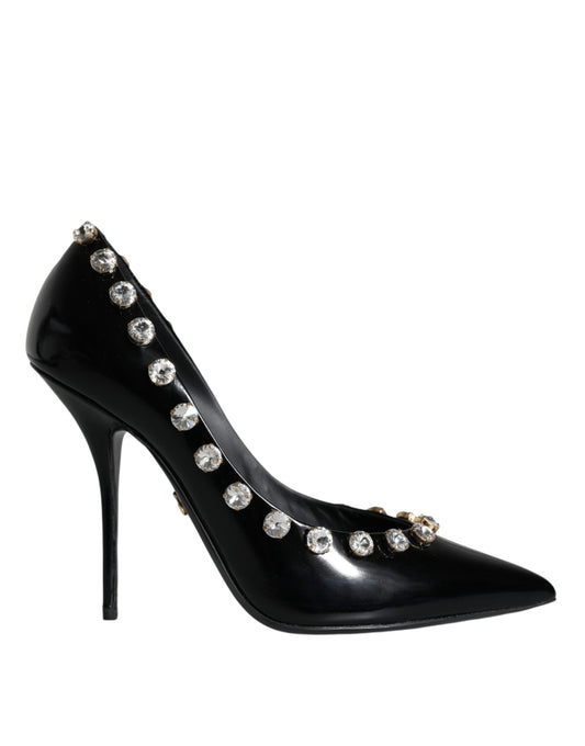 Dolce & Gabbana Black Crystals Leather High Heels Pumps Shoes Dolce & Gabbana