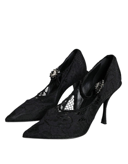 Dolce & Gabbana Black Mary Jane Pumps Lace Crystals Heels Shoes Dolce & Gabbana