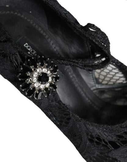 Dolce & Gabbana Black Mary Jane Pumps Lace Crystals Heels Shoes Dolce & Gabbana