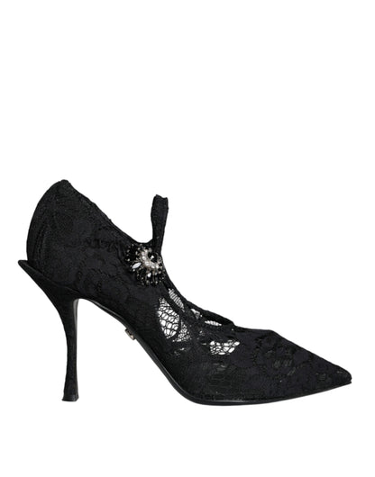 Dolce & Gabbana Black Mary Jane Pumps Lace Crystals Heels Shoes Dolce & Gabbana