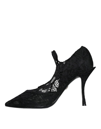 Dolce & Gabbana Black Mary Jane Pumps Lace Crystals Heels Shoes Dolce & Gabbana