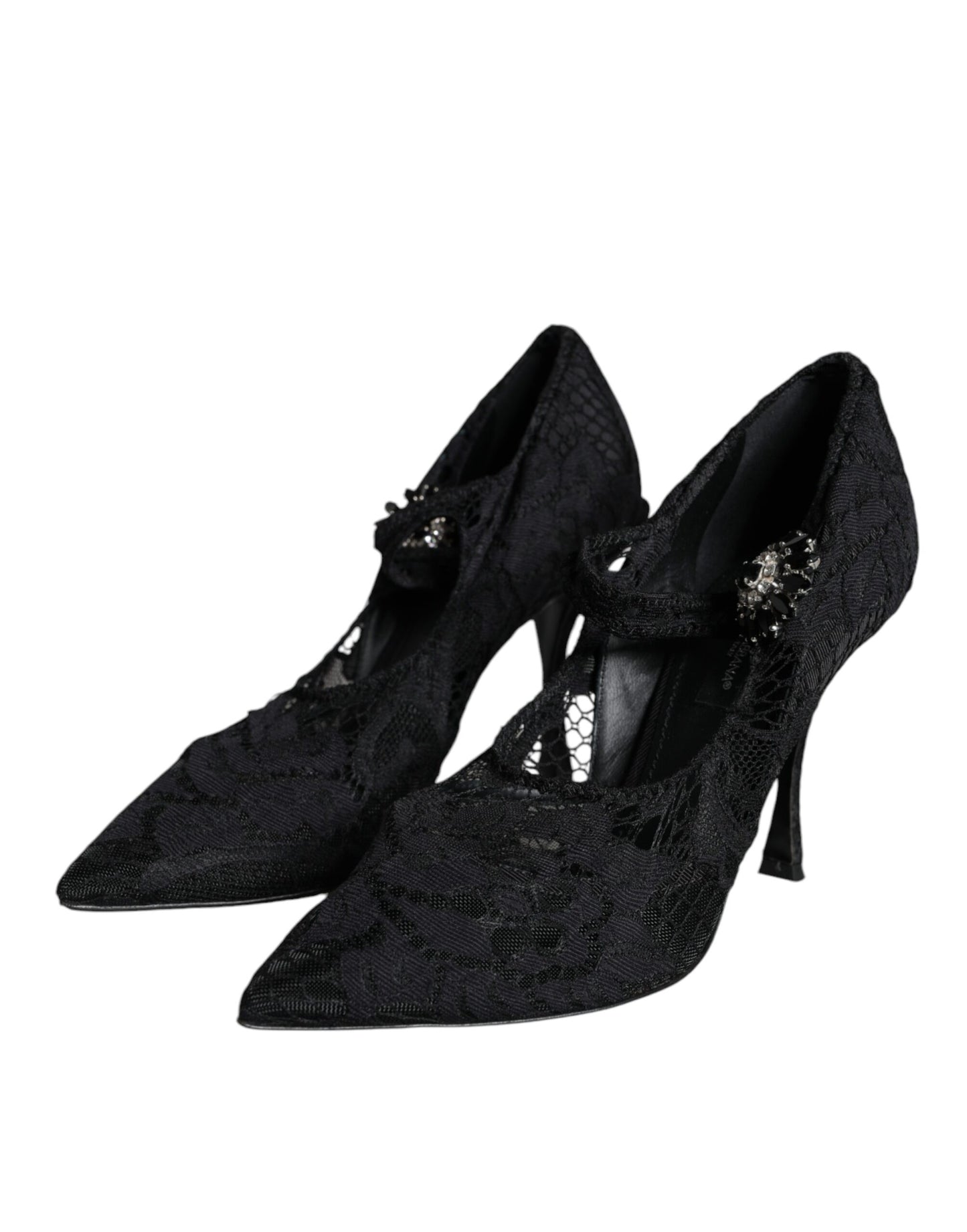 Dolce & Gabbana Black Mary Jane Pumps Lace Crystals Heels Shoes Dolce & Gabbana