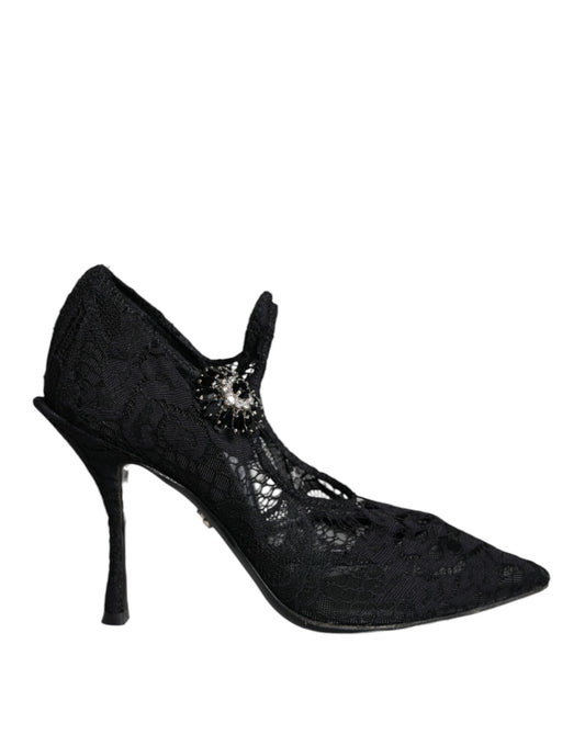 Dolce & Gabbana Black Mary Jane Pumps Lace Crystals Heels Shoes Dolce & Gabbana