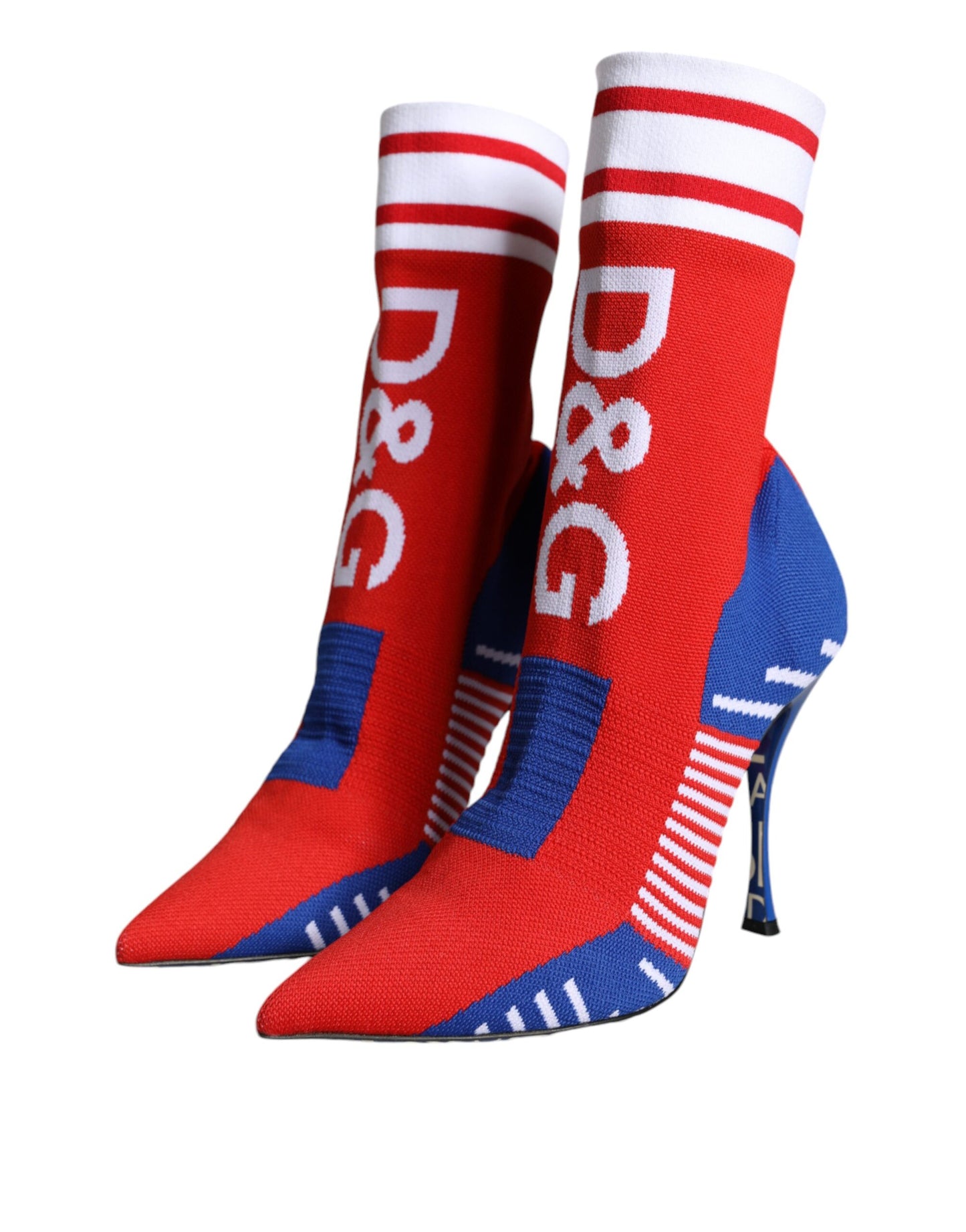 Dolce & Gabbana Red Blue Stretch Sock Style Ankle Boots Logo Shoes Dolce & Gabbana