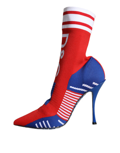 Dolce & Gabbana Red Blue Stretch Sock Style Ankle Boots Logo Shoes Dolce & Gabbana