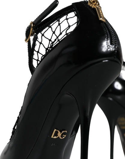 Dolce & Gabbana Black Mesh Patent Leather Heels Pumps Shoes Dolce & Gabbana