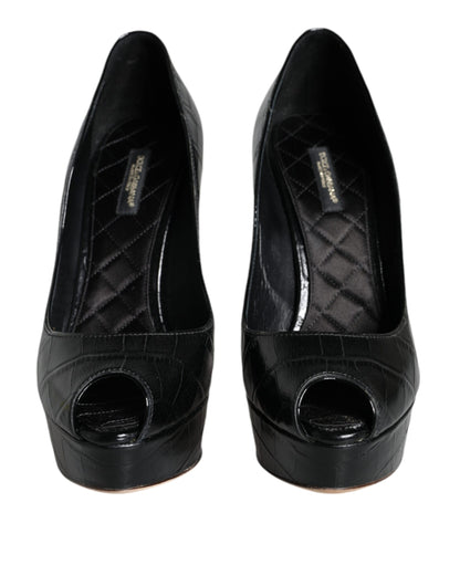 Dolce & Gabbana Black Leather Platform Heels Pumps Shoes Dolce & Gabbana