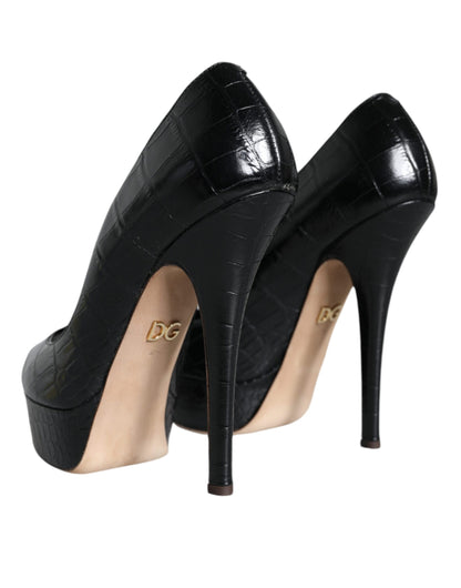 Dolce & Gabbana Black Leather Platform Heels Pumps Shoes Dolce & Gabbana