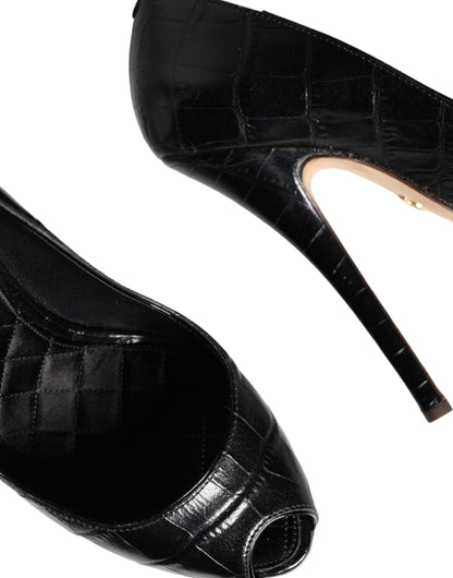 Dolce & Gabbana Black Leather Platform Heels Pumps Shoes Dolce & Gabbana