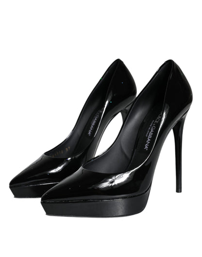 Dolce & Gabbana Black Leather Platform Heels Pumps Shoes Dolce & Gabbana