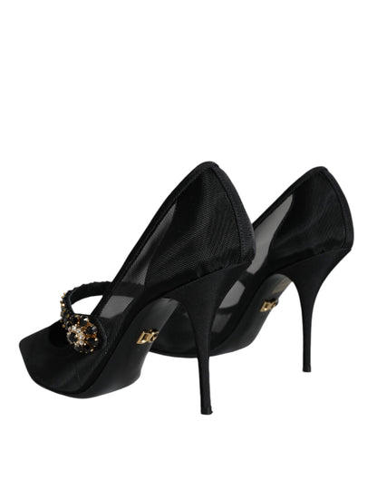 Dolce & Gabbana Black Mesh Mary Jane Crystal Heel Pumps Shoes Dolce & Gabbana