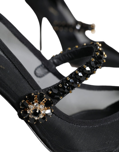 Dolce & Gabbana Black Mesh Mary Jane Crystal Heel Pumps Shoes Dolce & Gabbana