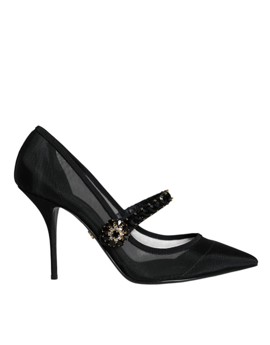 Dolce & Gabbana Black Mesh Mary Jane Crystal Heel Pumps Shoes Dolce & Gabbana