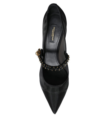 Dolce & Gabbana Black Mesh Mary Jane Crystal Heel Pumps Shoes Dolce & Gabbana