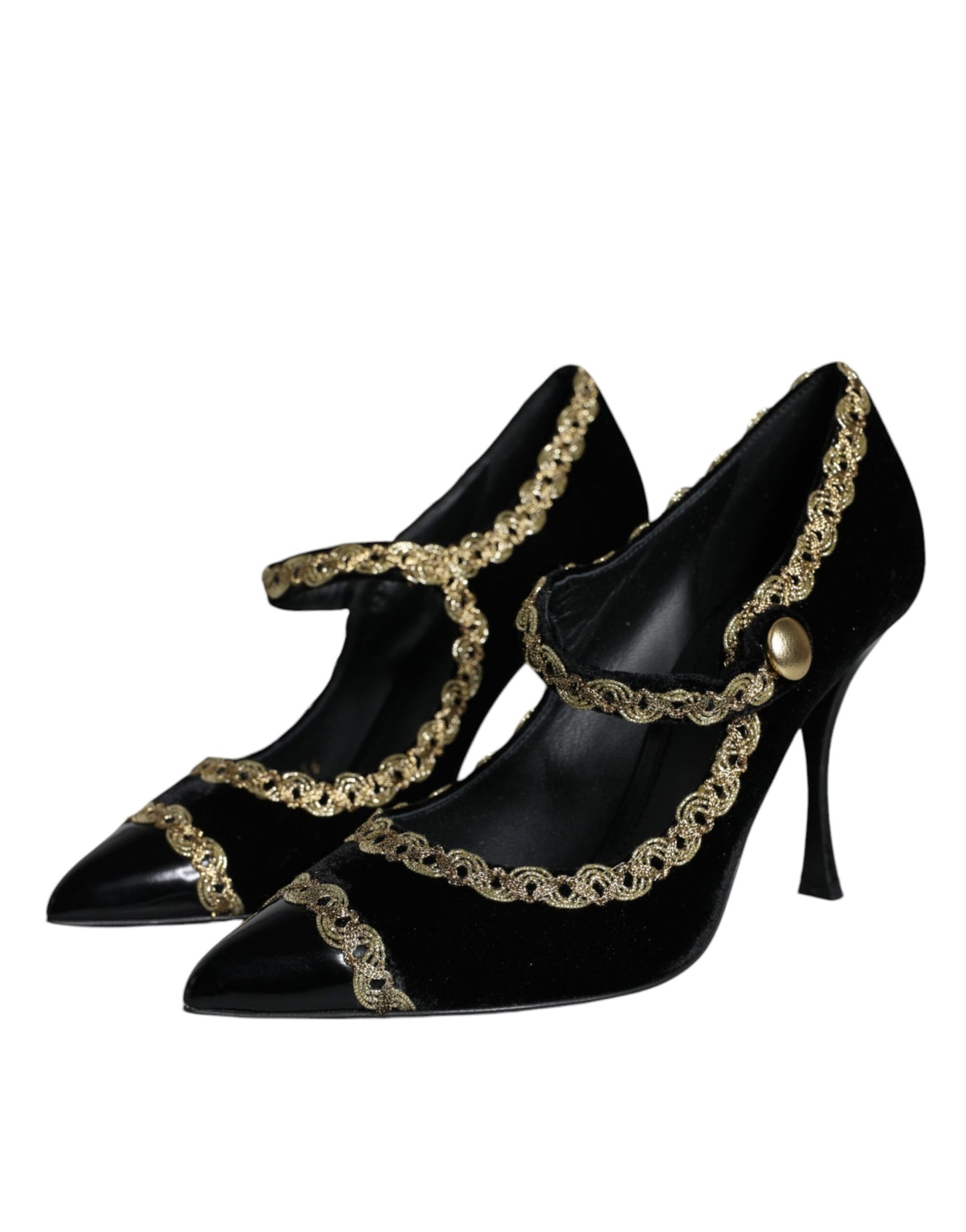 Dolce & Gabbana Black Mary Janes Velvet Gold Pumps Shoes Dolce & Gabbana