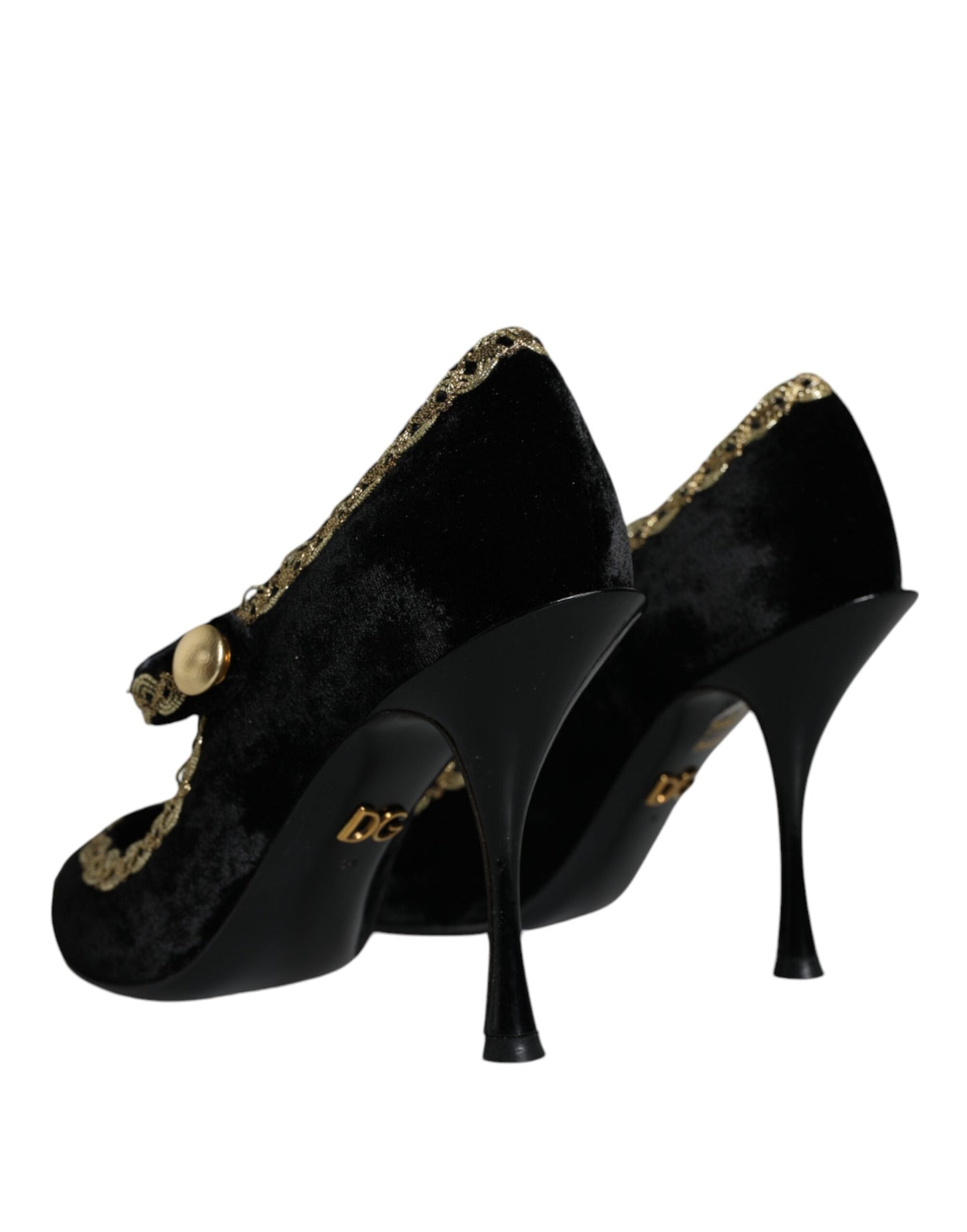 Dolce & Gabbana Black Mary Janes Velvet Gold Pumps Shoes Dolce & Gabbana