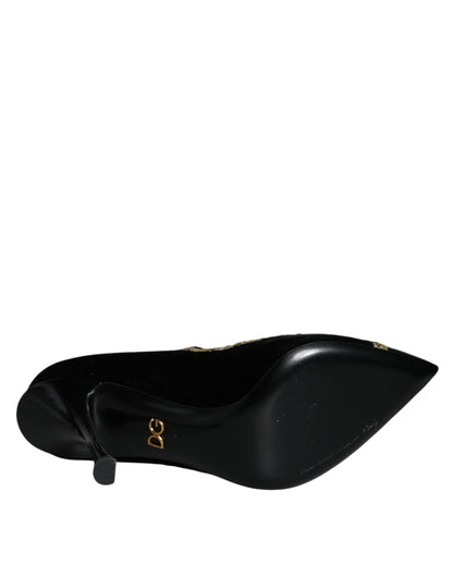 Dolce & Gabbana Black Mary Janes Velvet Gold Pumps Shoes Dolce & Gabbana