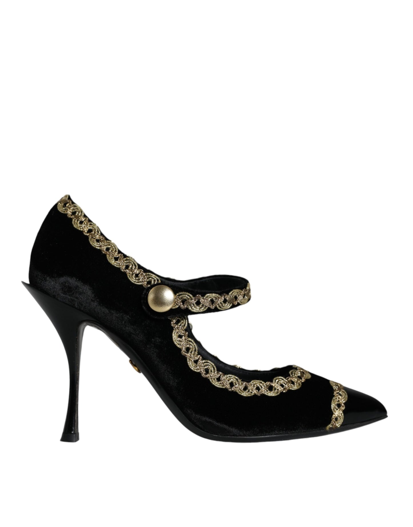 Dolce & Gabbana Black Mary Janes Velvet Gold Pumps Shoes Dolce & Gabbana