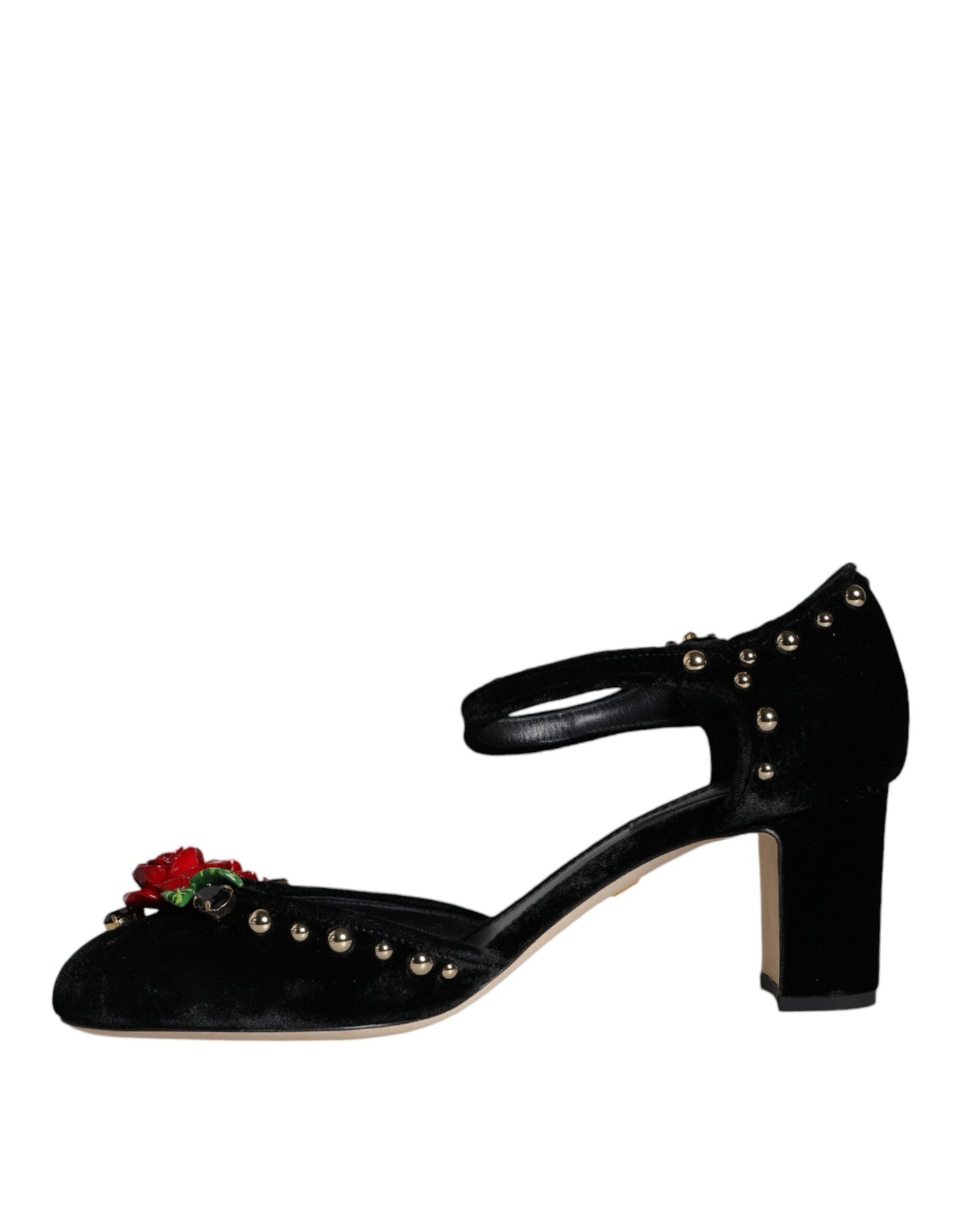 Dolce & Gabbana Black Velvet Roses Ankle Strap Pumps Shoes Dolce & Gabbana