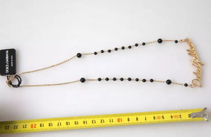 Dolce & Gabbana Gold Sterling Silver 925 Black Beaded Rosary Chain Necklace Dolce & Gabbana