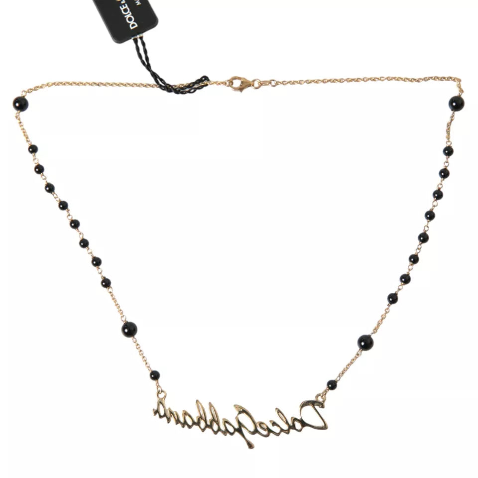 Dolce & Gabbana Gold Sterling Silver 925 Black Beaded Rosary Chain Necklace Dolce & Gabbana