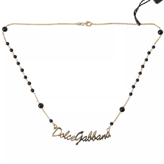 Dolce & Gabbana Gold Sterling Silver 925 Black Beaded Rosary Chain Necklace Dolce & Gabbana