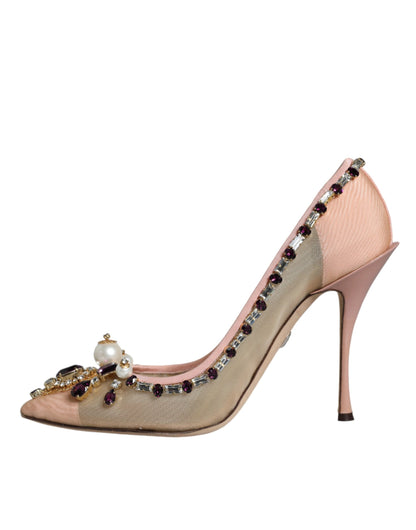 Dolce & Gabbana Nude Embellished Mesh Heels Pumps Shoes Dolce & Gabbana