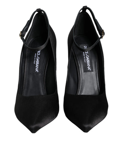 Dolce & Gabbana Black Satin Ankle Strap Heels Pumps Shoes Dolce & Gabbana