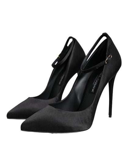 Dolce & Gabbana Black Satin Ankle Strap Heels Pumps Shoes Dolce & Gabbana