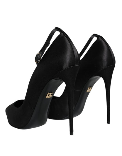 Dolce & Gabbana Black Satin Ankle Strap Heels Pumps Shoes Dolce & Gabbana