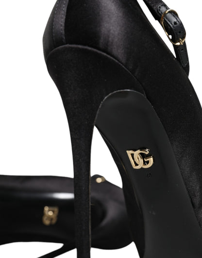 Dolce & Gabbana Black Satin Ankle Strap Heels Pumps Shoes Dolce & Gabbana