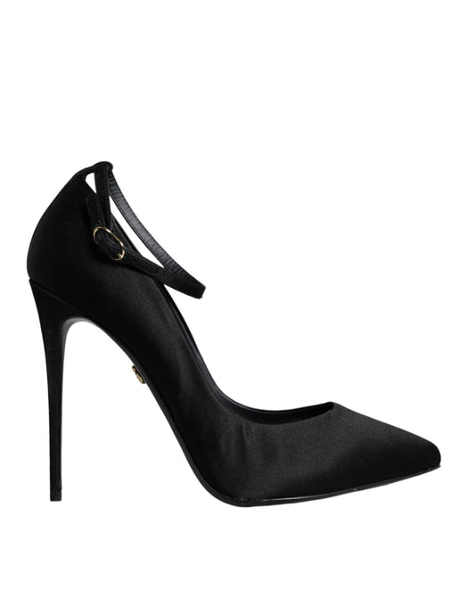 Dolce & Gabbana Black Satin Ankle Strap Heels Pumps Shoes Dolce & Gabbana