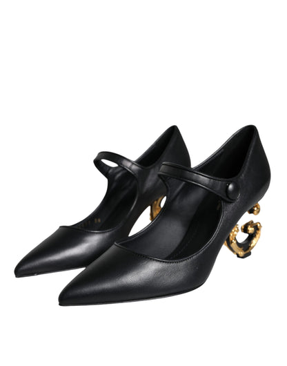 Dolce & Gabbana Black Leather Logo Heels Mary Janes Pumps Shoes Dolce & Gabbana