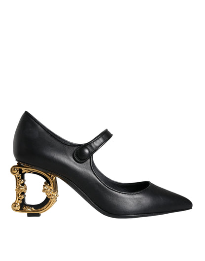 Dolce & Gabbana Black Leather Logo Heels Mary Janes Pumps Shoes Dolce & Gabbana