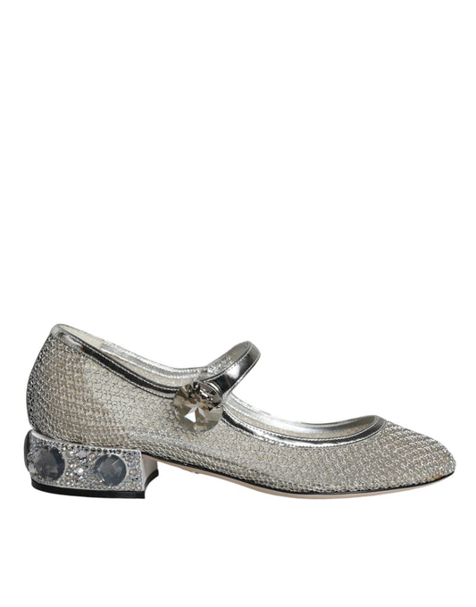 Dolce & Gabbana Silver Mesh Crystal Mary Jane Pumps Shoes Dolce & Gabbana