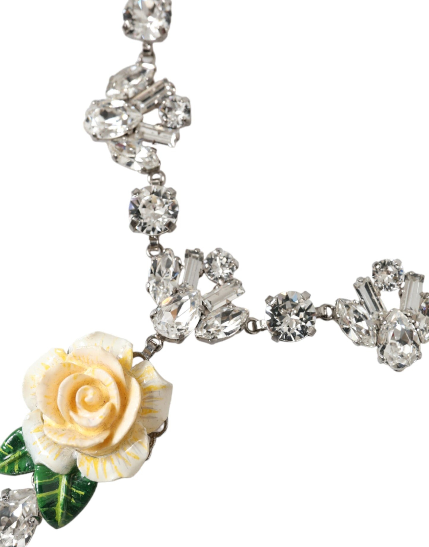 Dolce & Gabbana Silver Brass Clear Crystal Roses Pendants Necklace Dolce & Gabbana