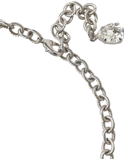 Dolce & Gabbana Silver Brass Clear Crystal Roses Pendants Necklace Dolce & Gabbana