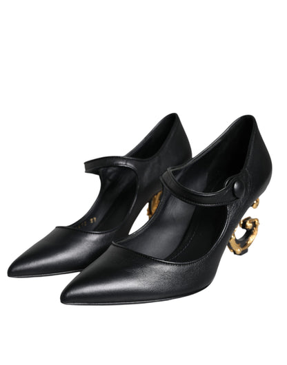 Dolce & Gabbana Black Leather Logo Heels Mary Janes Pumps Shoes Dolce & Gabbana