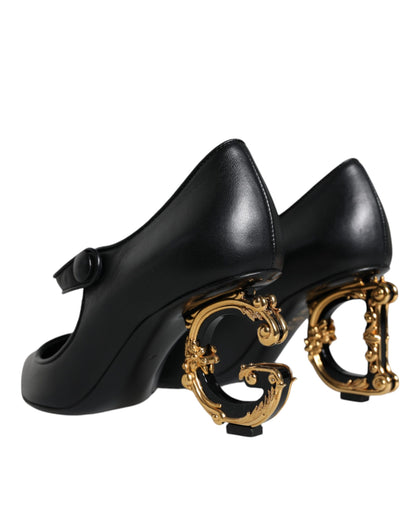 Dolce & Gabbana Black Leather Logo Heels Mary Janes Pumps Shoes Dolce & Gabbana