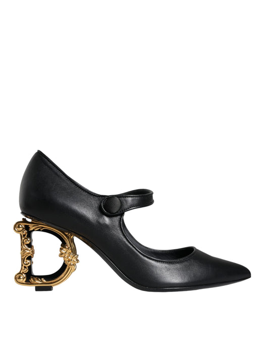 Dolce & Gabbana Black Leather Logo Heels Mary Janes Pumps Shoes Dolce & Gabbana