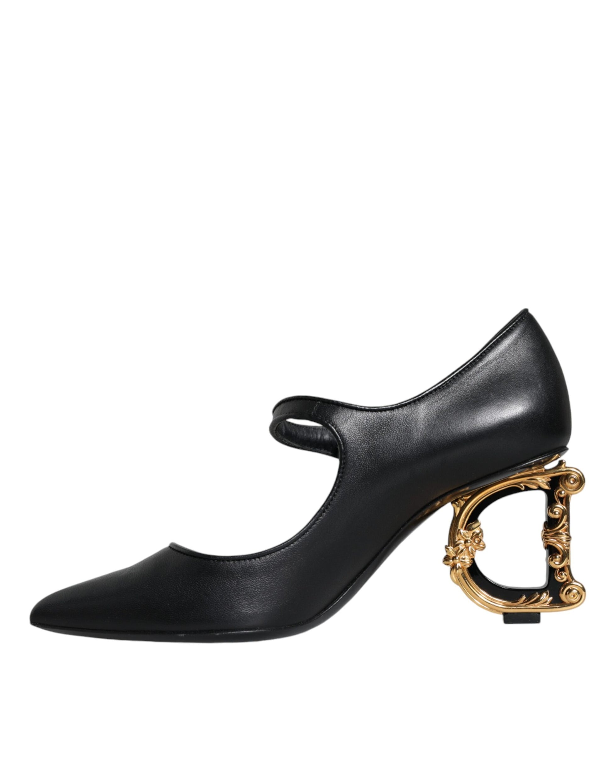 Dolce & Gabbana Black Leather Logo Heels Mary Janes Pumps Shoes