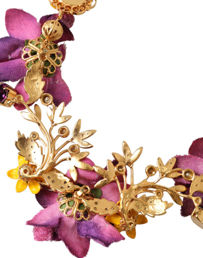 Dolce & Gabbana Gold Brass Mix Fiori Flowers Crystal Chain Necklace Dolce & Gabbana