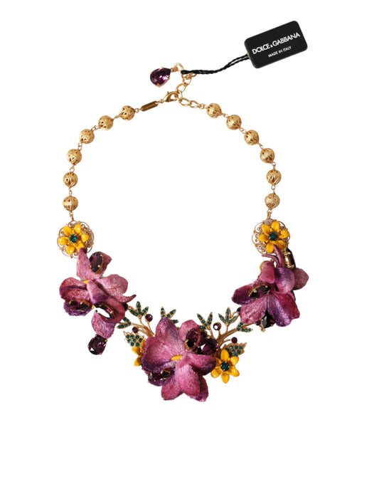 Dolce & Gabbana Gold Brass Mix Fiori Flowers Crystal Chain Necklace Dolce & Gabbana