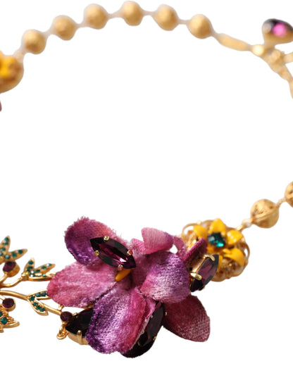 Dolce & Gabbana Gold Brass Mix Fiori Flowers Crystal Chain Necklace Dolce & Gabbana